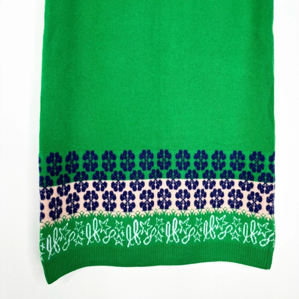 Lingua Franca Jacquard-Knit 100% Cashmere Midi Skirt – Green, Size Small New